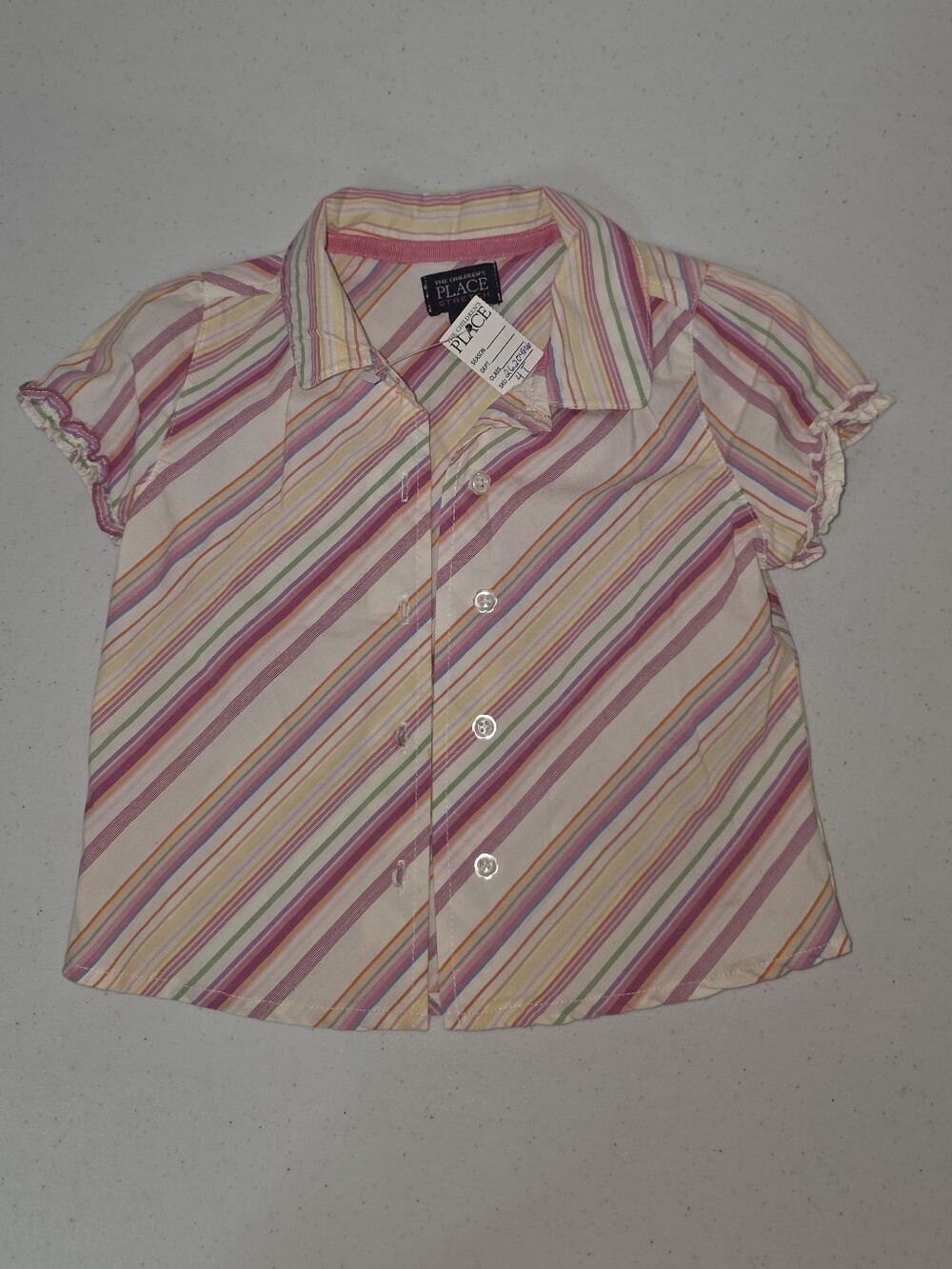 The Children's Place Pink, Yellow & Green Striped Short-Sleeve Button-Down Shirt